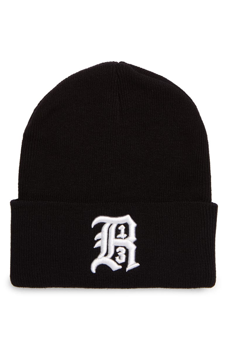 R13 Skully Logo Beanie, Main, color, Black