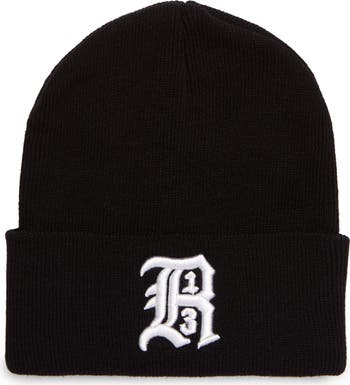 【R13】SKULLY BEANIE R13 LOGO EMBROIDERED SKULLY BEANIE BLACK WITH WHITE UNISEX