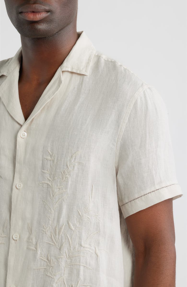 Nordstrom Embroidered Linen Camp Shirt, Alternate, color, Grey Nola Embroidery
