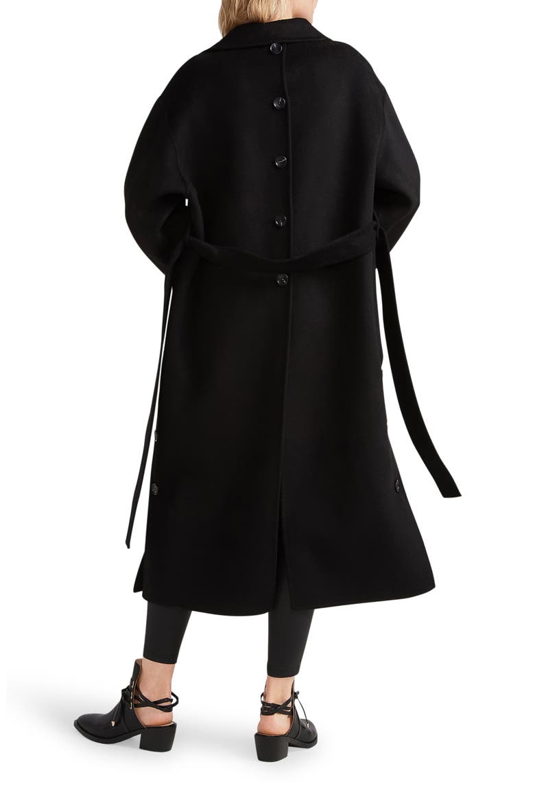 Wide Awake Split Hem Wool Blend Coat, Alternate, color, BLACK