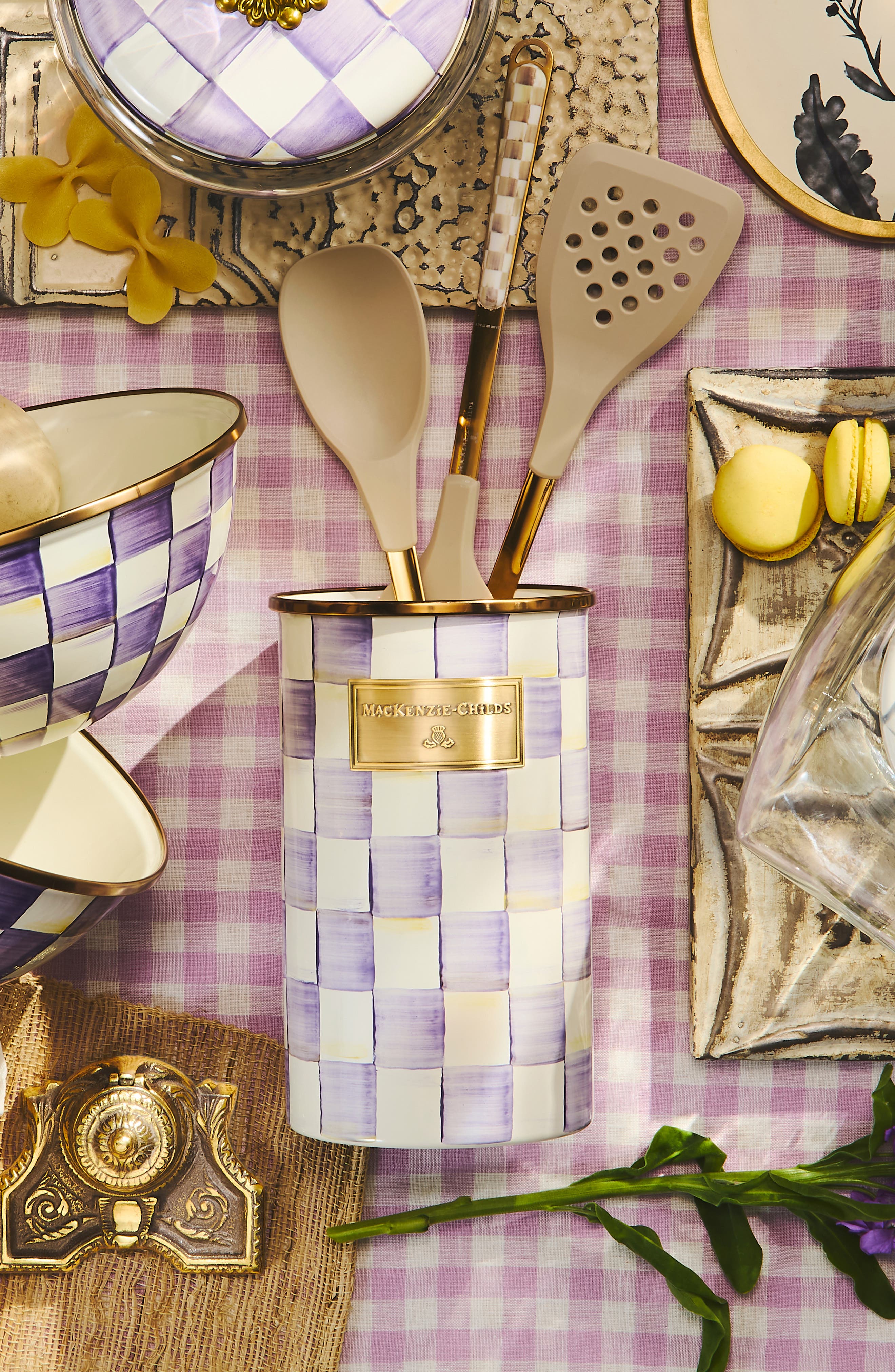 MACKENZIE CHILDS Violet Check Utensil Holder | Nordstrom
