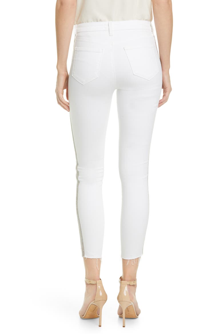 Margot Crystal Side Stripe High Waist Skinny Jeans, Alternate, color, BLANC