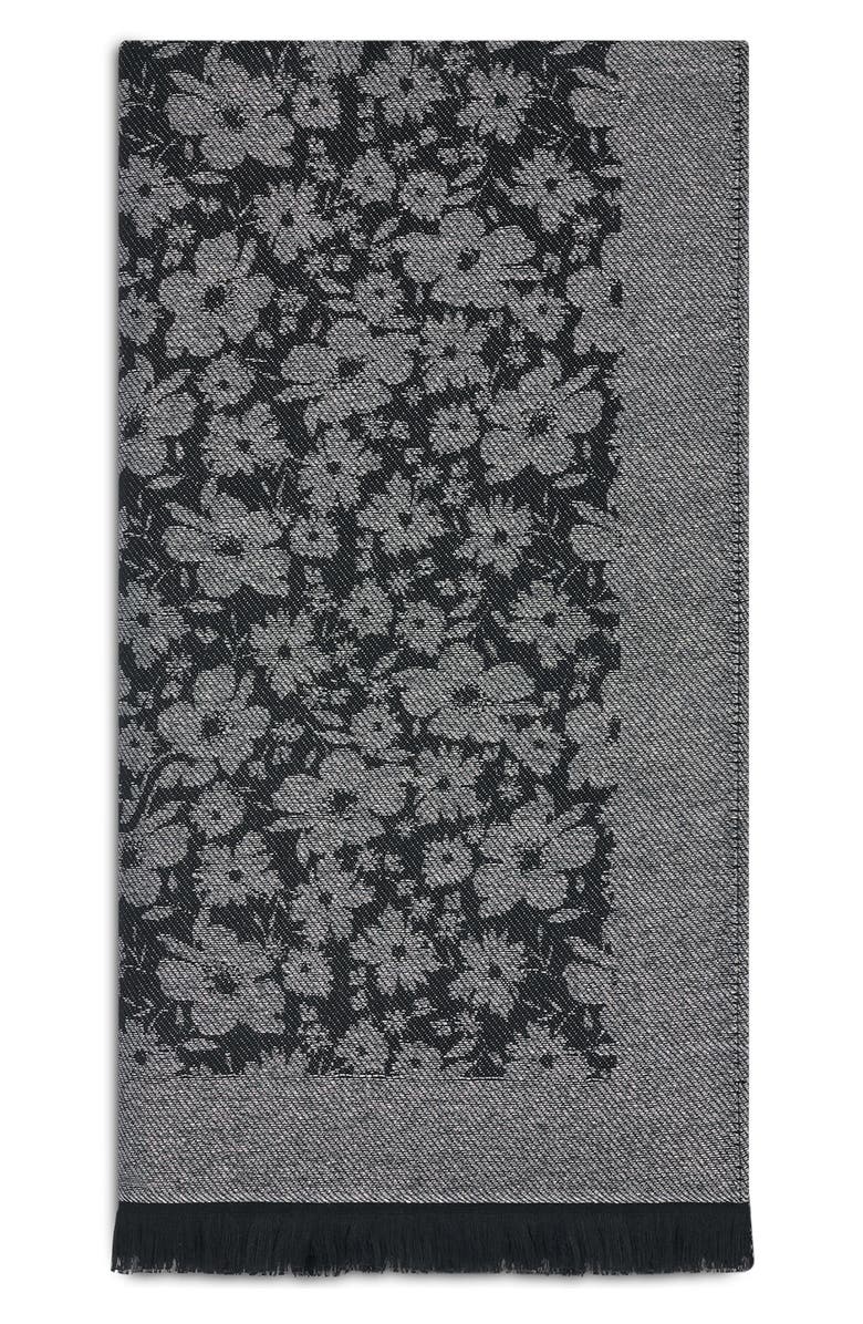 KARL LAGERFELD PARIS Metallic Daisy Evening Wrap Scarf, Alternate, color, Black