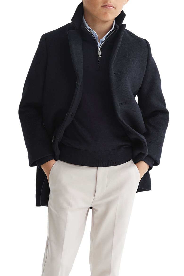 Kids' Gable Jr. Wool Blend Overcoat, Alternate, color, NAVY