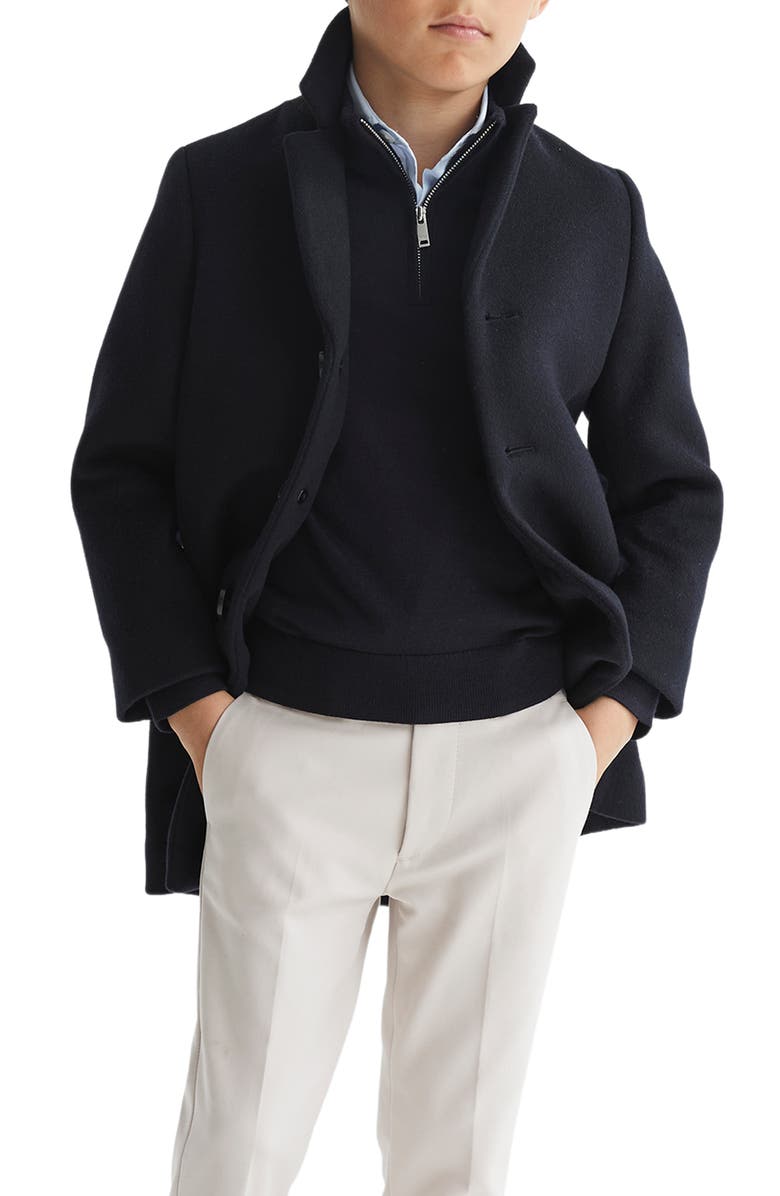 Reiss Kids' Gable Jr. Wool Blend Overcoat, Alternate, color, Navy