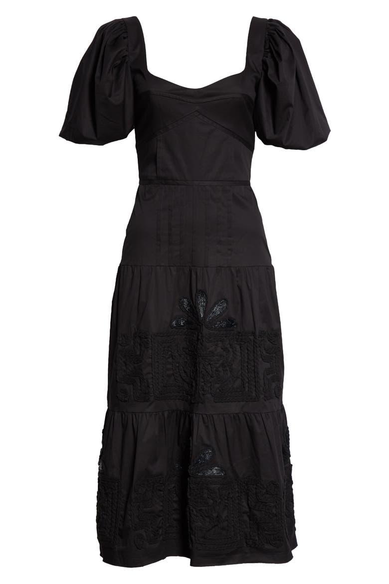 Unchanging Legacy Embroidered Puff Sleeve Dress, Alternate, color, BLACK