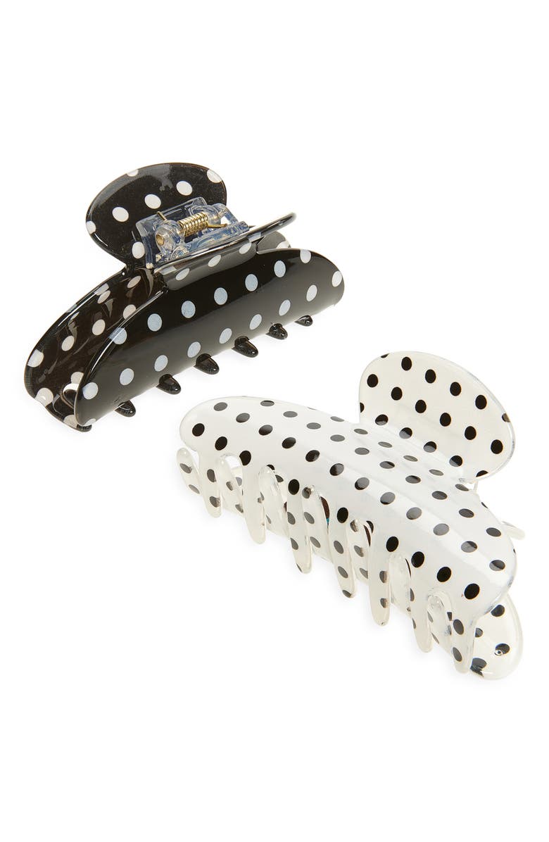 Tasha Assorted 2-Pack Polka Dot Claw Clips, Main, color, Black-White