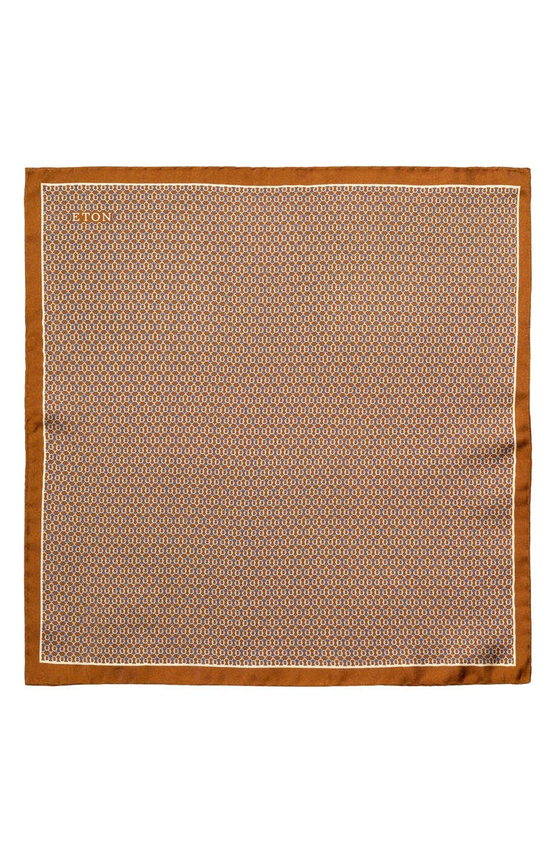 Eton Geometric Silk Pocket Square, Alternate, color, Medium Brown