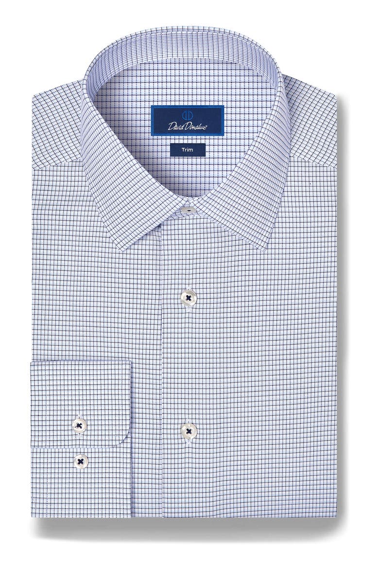 Trim Fit Microcheck Stretch Twill Dress Shirt, Main, color, NAVY/ SKY