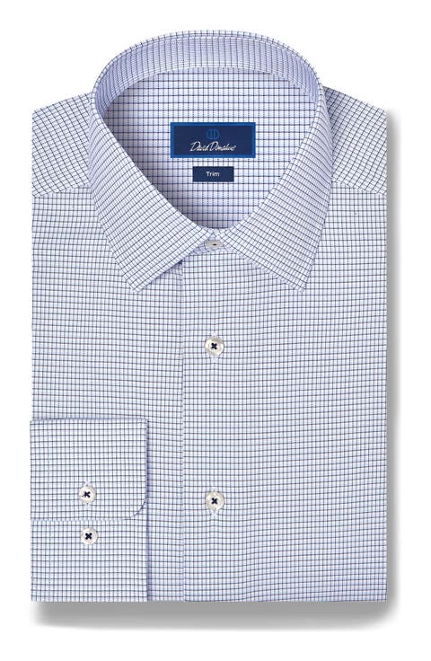 Trim Fit Microcheck Stretch Twill Dress Shirt