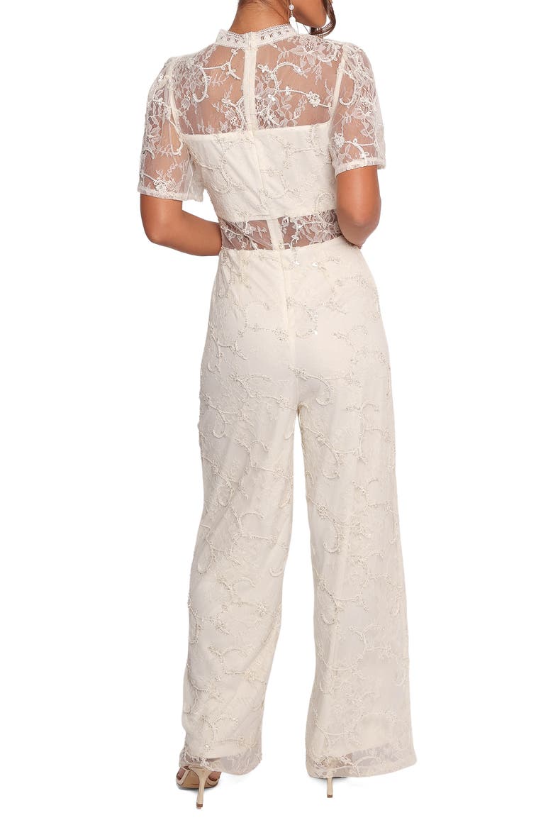 Zina Sequin & Lace Jumpsuit, Alternate, color, IVORY