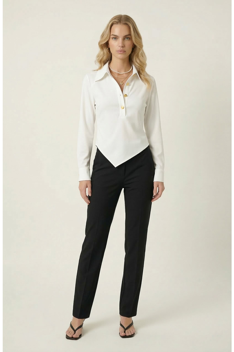 Collared Button Front Blouse with Asymmetrical Hem, Alternate, color, Ivory