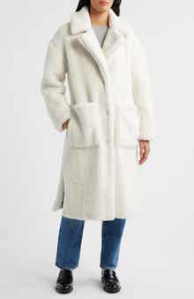 BCBGMAXAZRIA Notch Collar Faux Shearling Long Coat