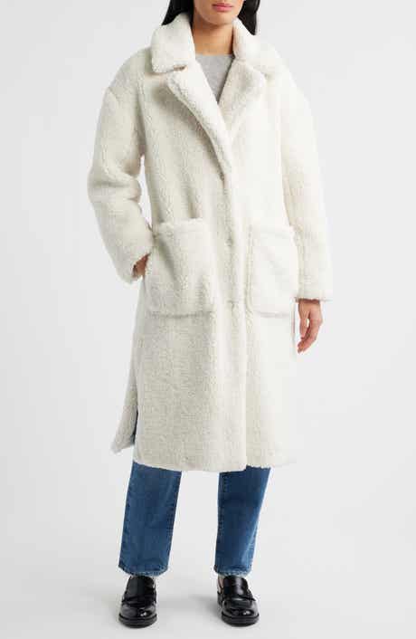 BCBGMAXAZRIA Notch Collar Faux Shearling Long Coat