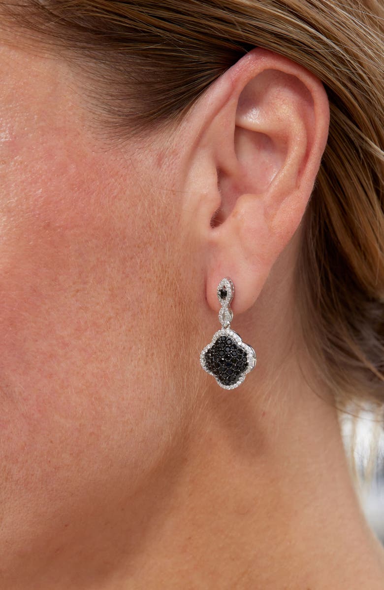 SAVVY CIE JEWELS Two Tone CZ Clover Drop Earrings, Alternate, color, White