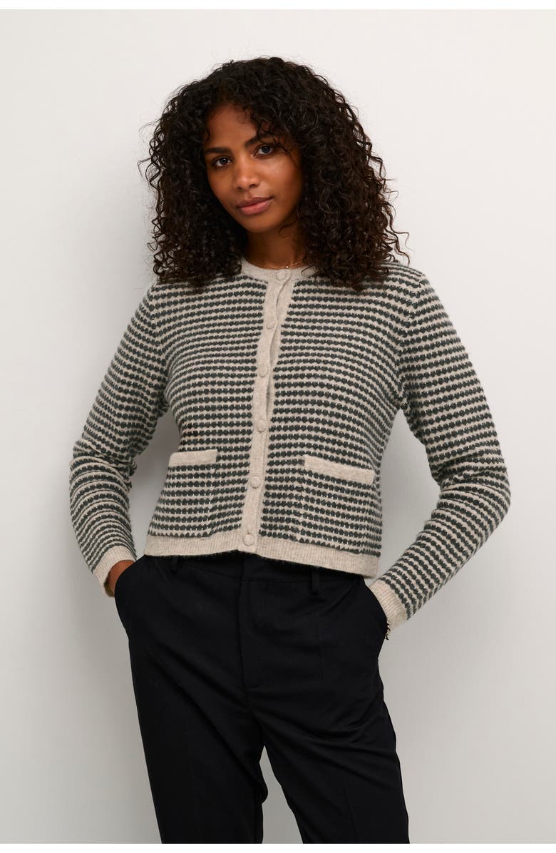 Kaffe KAellery Button Round Neck Cardigan, Main, color, Feather Gray/ Black