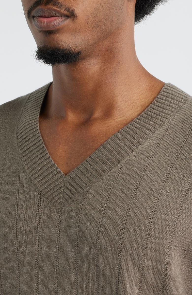 Open Edit V-Neck Sweater, Alternate, color, Olive Brown