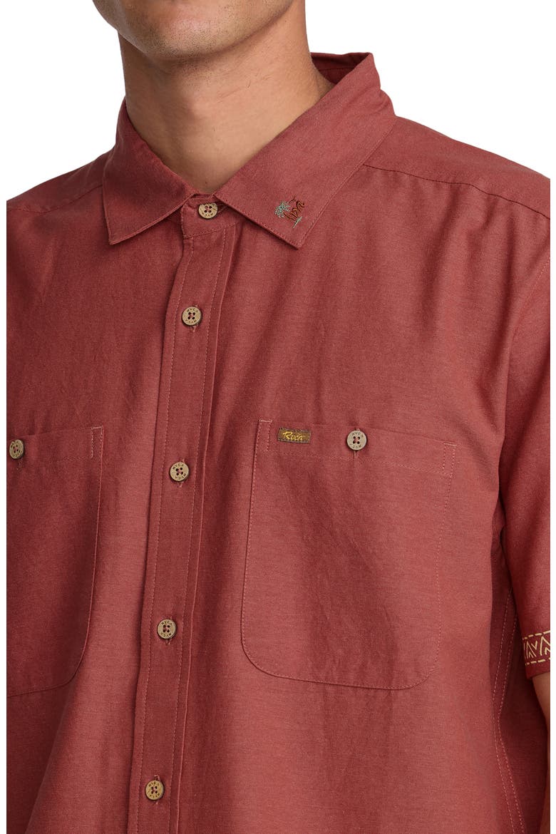 Talum Short Sleeve Button-Up Shirt, Alternate, color, DUSTY RED