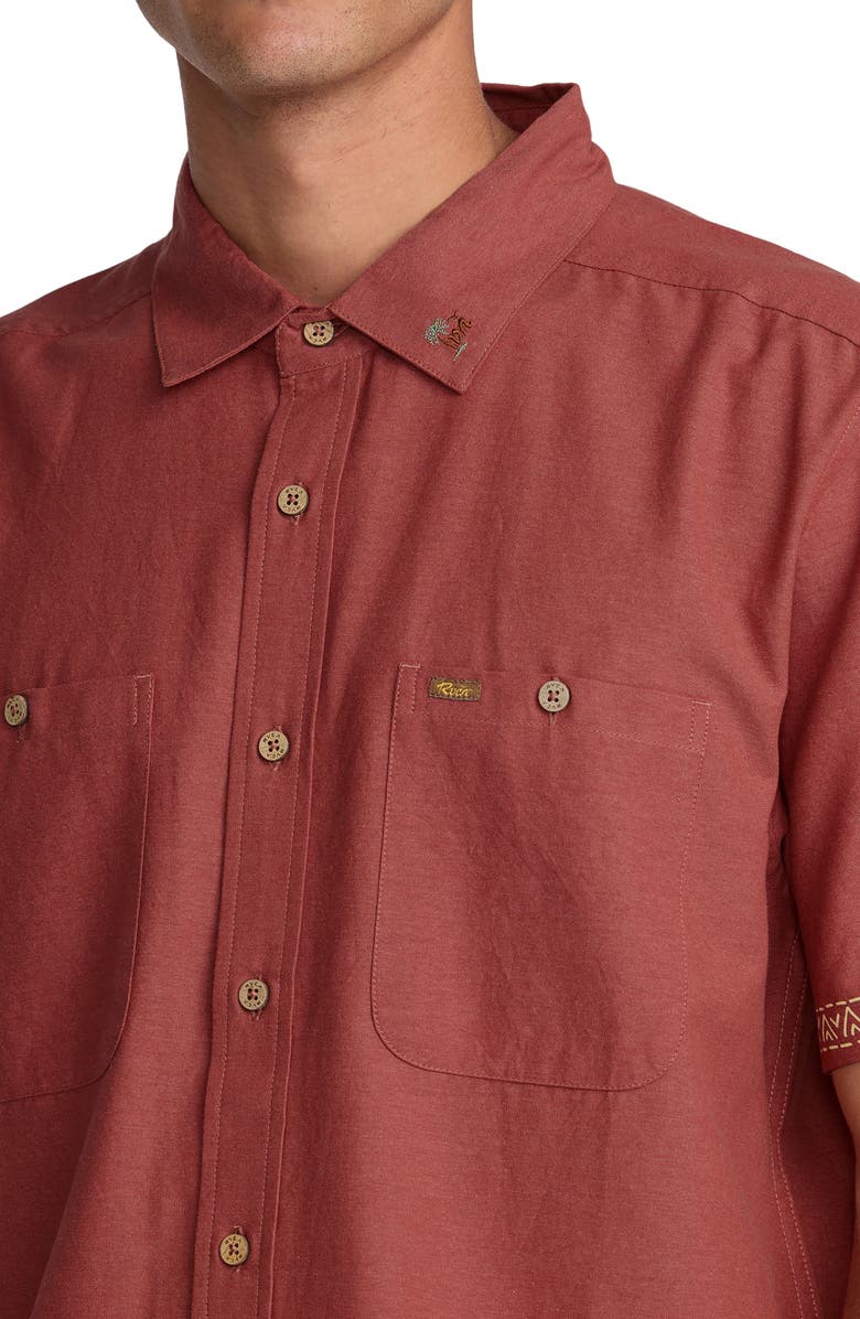 RVCA Talum Short Sleeve Button-Up Shirt, Alternate, color, Dusty Red