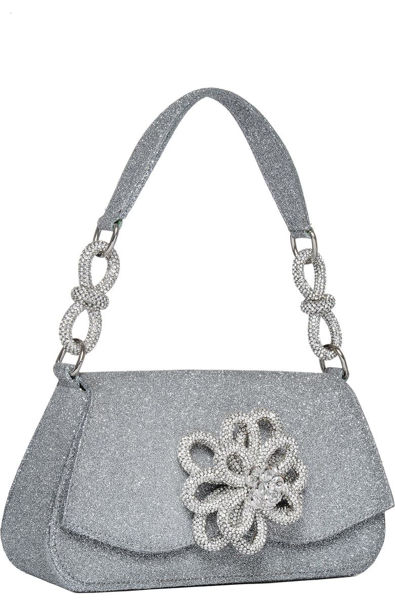 Mach & Mach Medium Carrie Crystal Flower Glitter Shoulder Bag, Alternate, color,