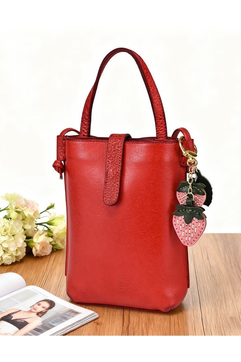 Strawberry Genuine Leather Keychain Charm, Alternate, color, Blush