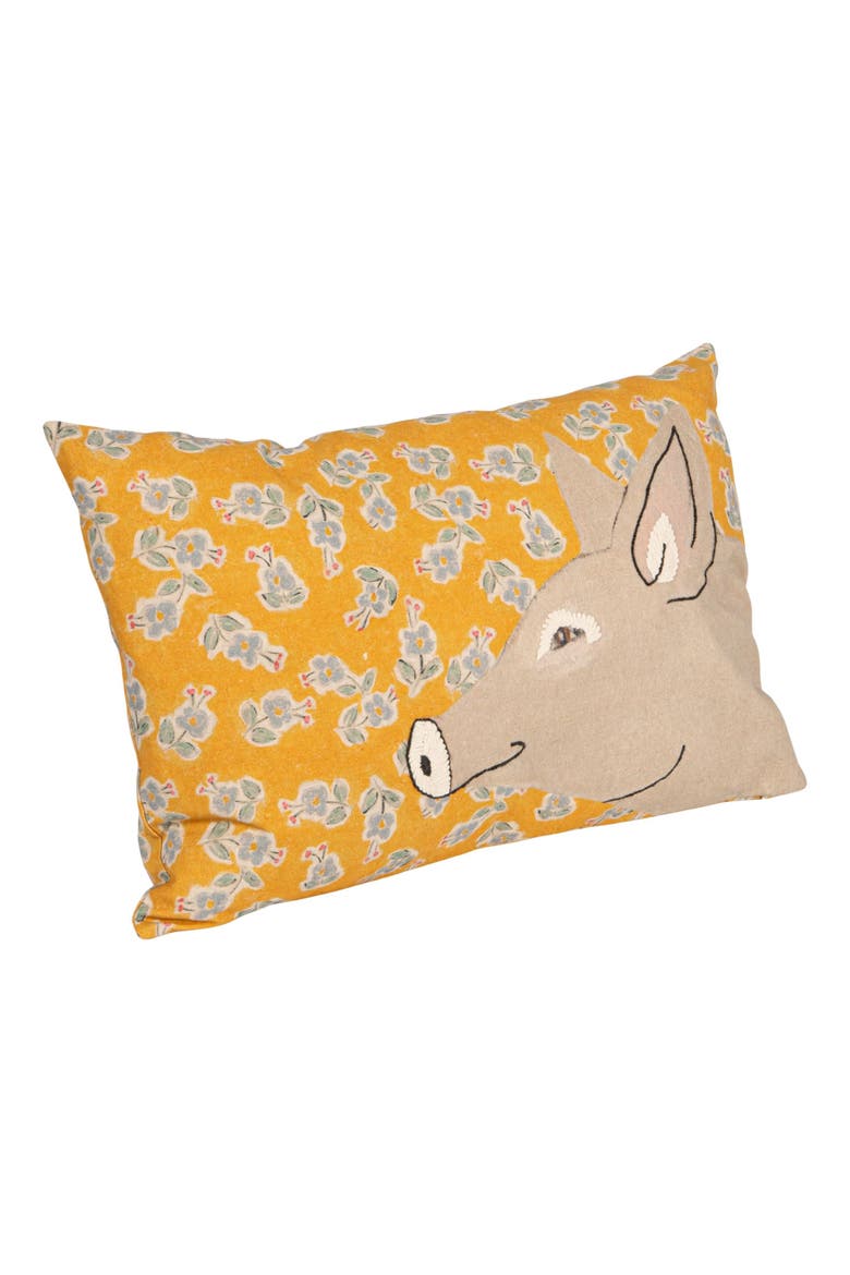 Cotton Blend Printed Pillow with Pig Image and Embroidery, Multicolor, Alternate, color, Yellow