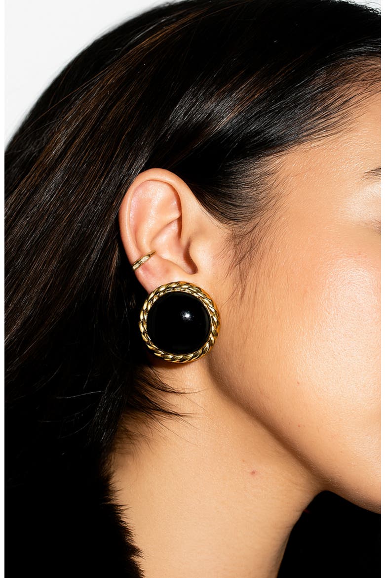 Bezel Stud Earrings, Alternate, color, GOLD/ ONYX