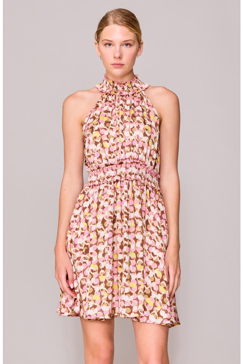 Halter Neck Smocked Minidress, Alternate, color, PINK MOCHA MULTI