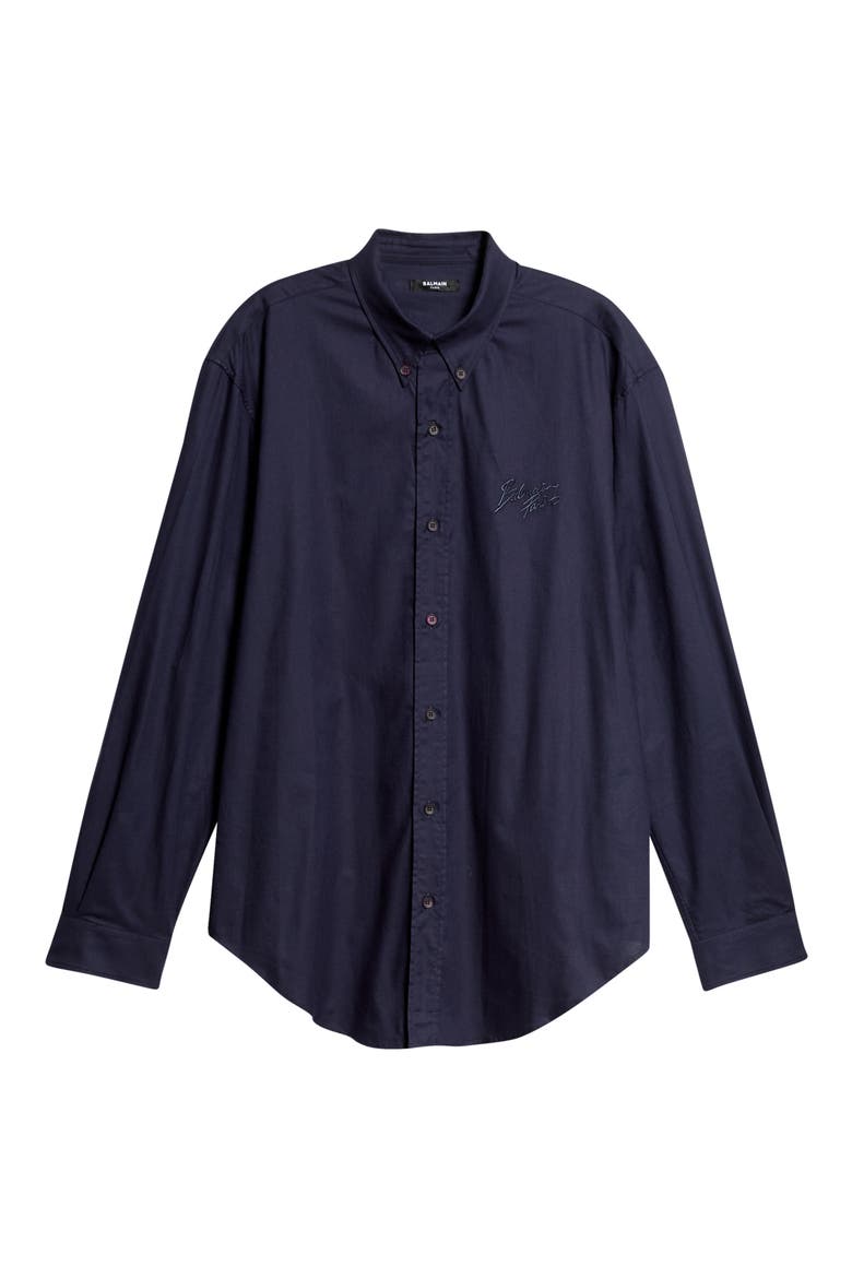 Cotton Jacquard Button-Up Shirt, Alternate, color, 6UB MARINE