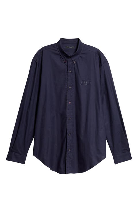 Cotton Jacquard Button-Up Overshirt