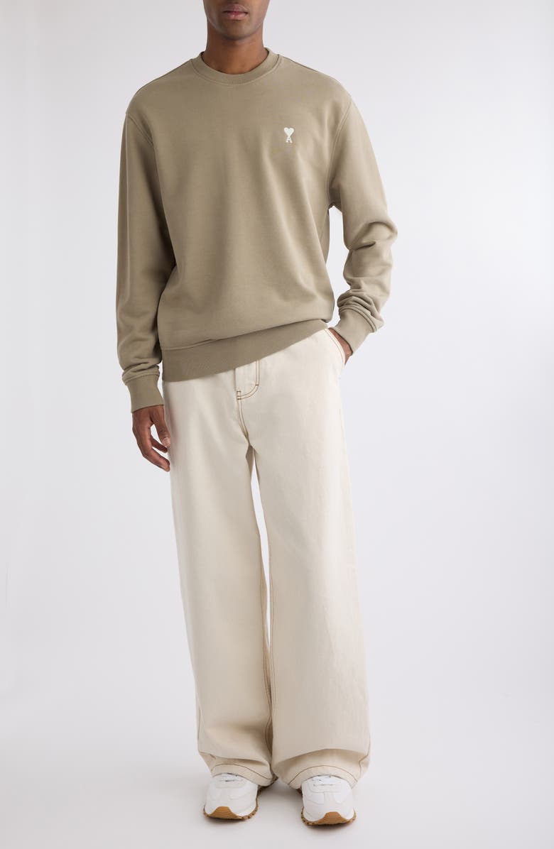 AMI PARIS Ami de Coeur Organic Cotton Fleece Crewneck Sweater, Alternate, color, 