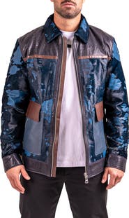 Maceoo Resistance1018 Colorblock Genuine Calf Hair & Leather Jacket