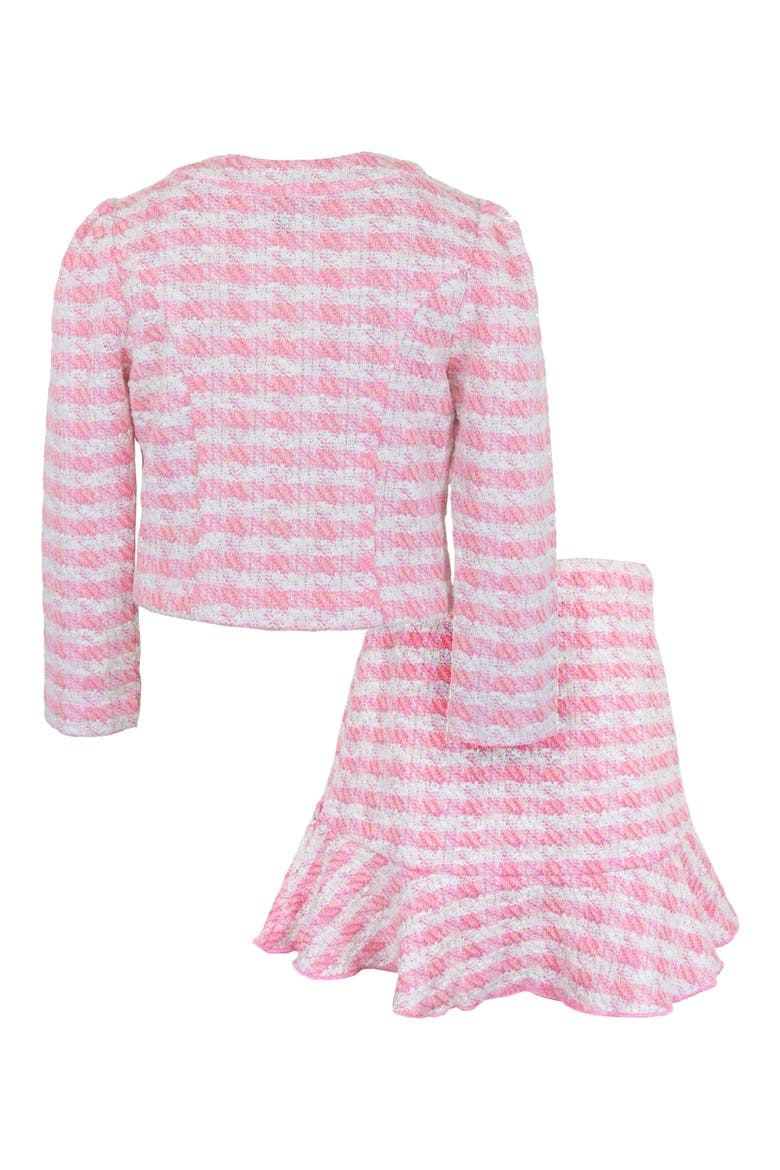 Kids' Plaid Bouclé Knit Jacket & Skirt Set, Alternate, color, PINK