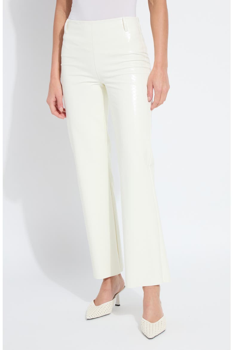 Amara Flare Faux Leather Pants, Main, color, SNOW WHITE WICKER TEXTURE