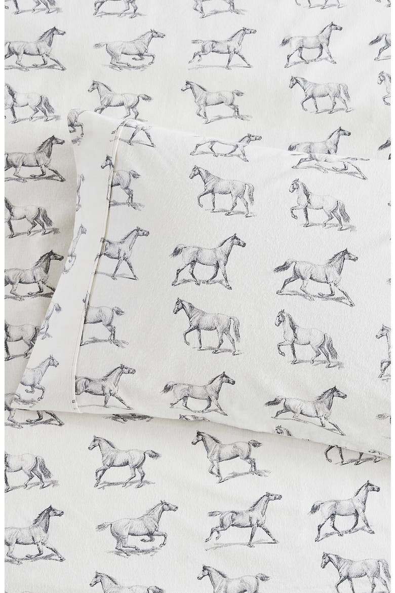 Horse Flannel Sheet Set, Alternate, color, GREY