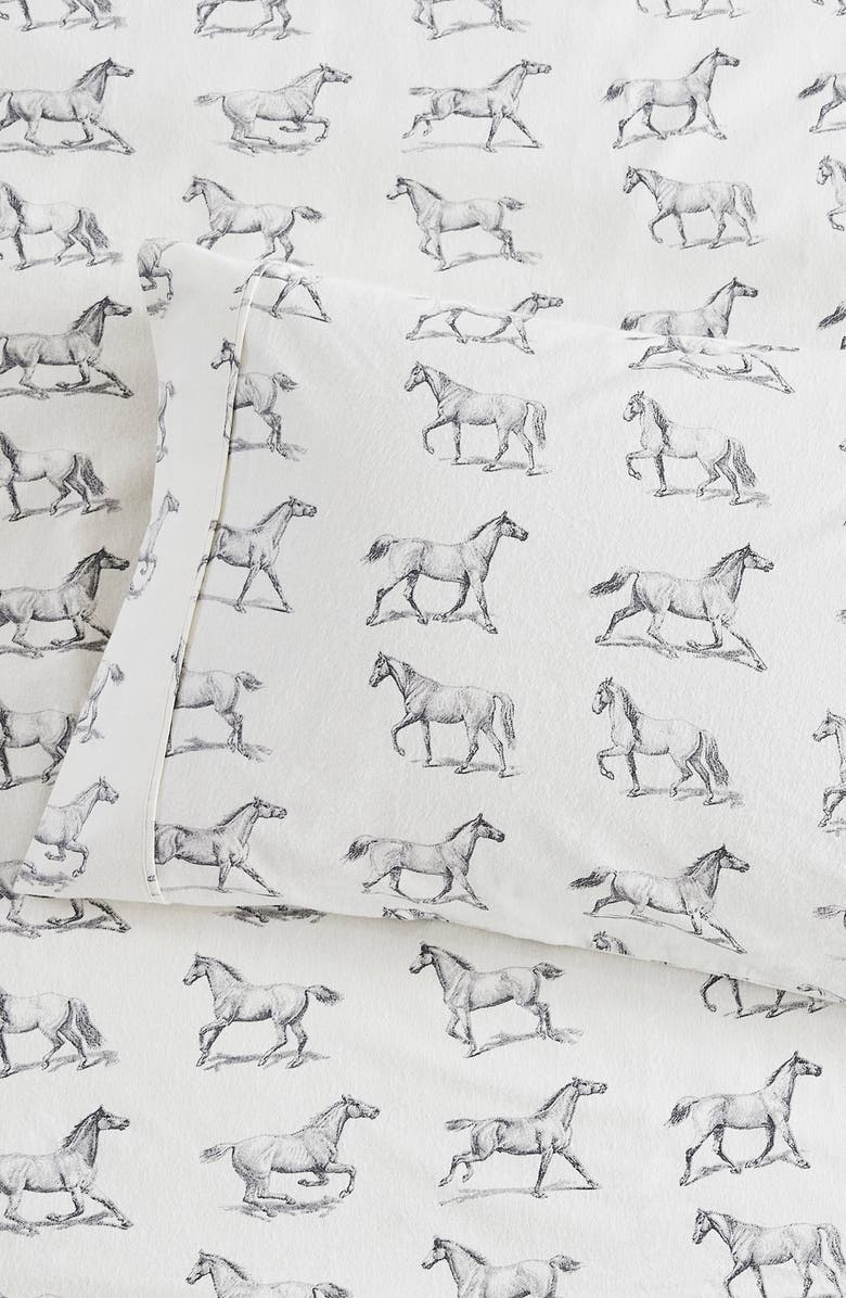 MELANGE HOME Horse Flannel Sheet Set, Alternate, color, Grey