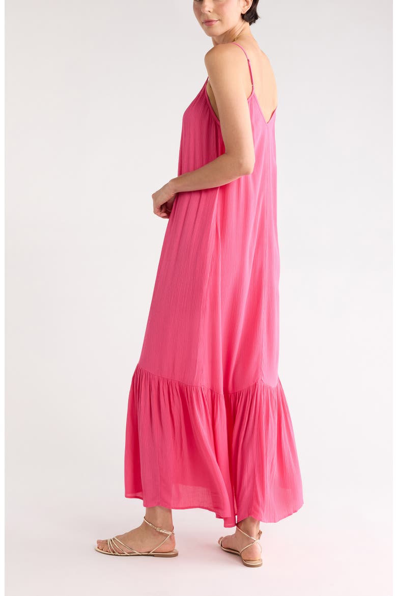 Gauze Tiered Maxi Dress, Alternate, color, PINK CARMINE
