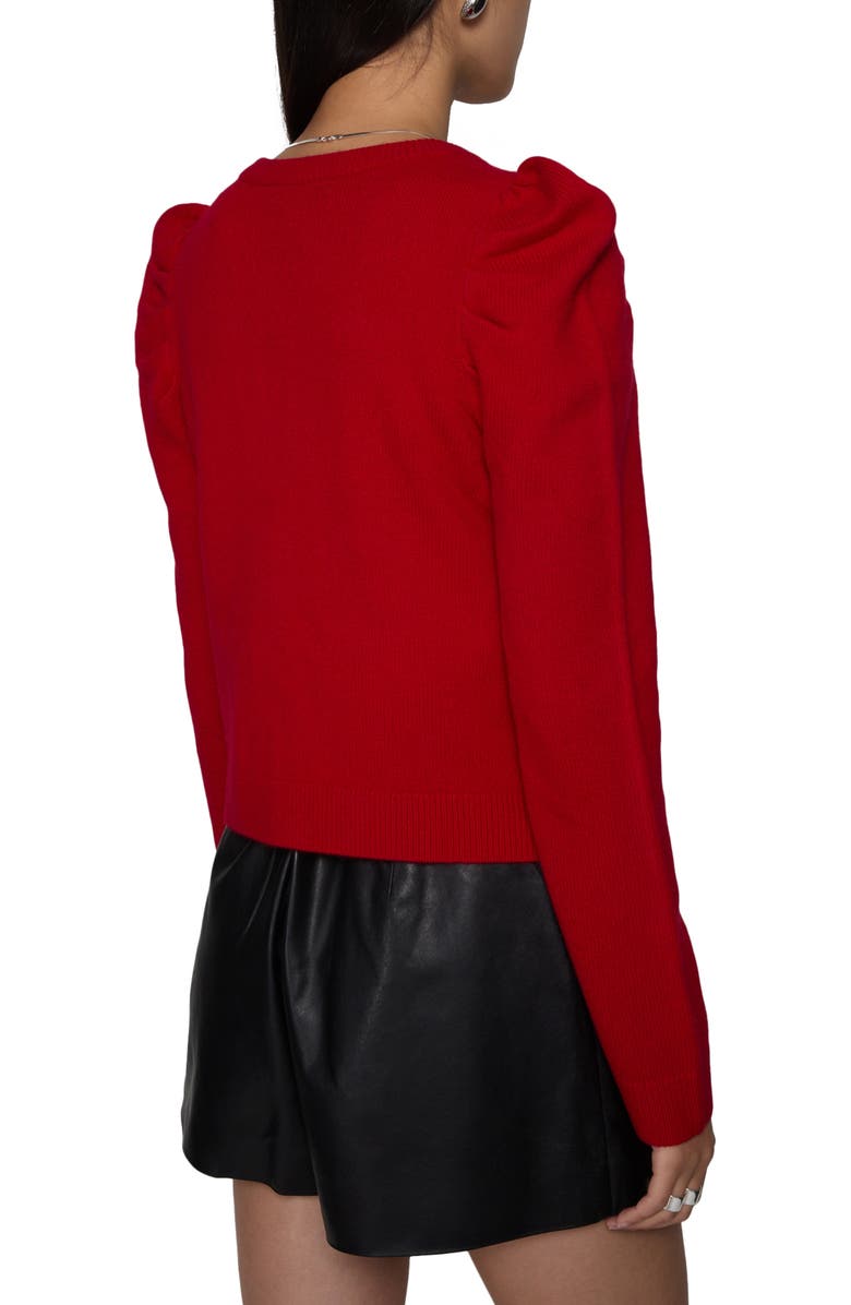 Rebecca Minkoff Janine Puff Shoulder Wool Cardigan, Alternate, color, Lipstick