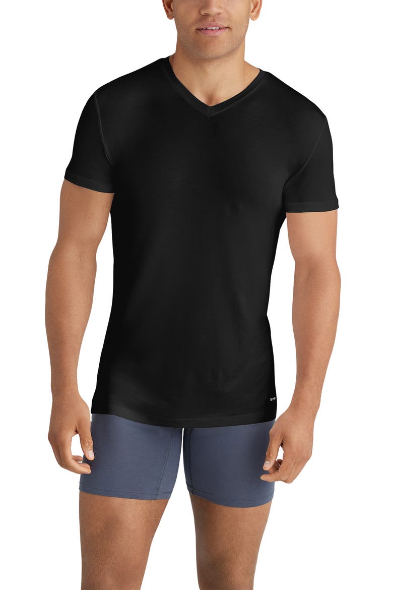 3-Pack Second Skin Stay Tucked V-Neck Undershirts, Alternate, color, BLACK WHITE DRESS BLUES