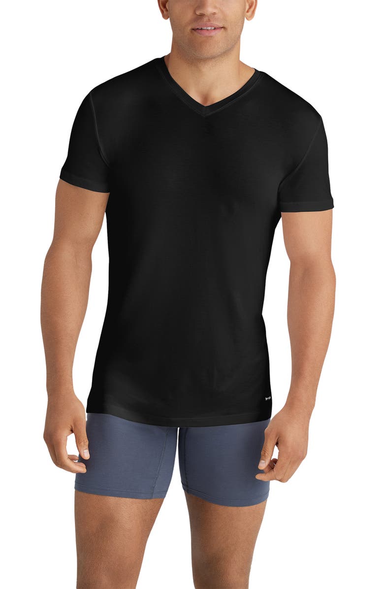 Tommy John 3-Pack Second Skin Stay Tucked V-Neck Undershirts, Alternate, color, Black White Dress Blues