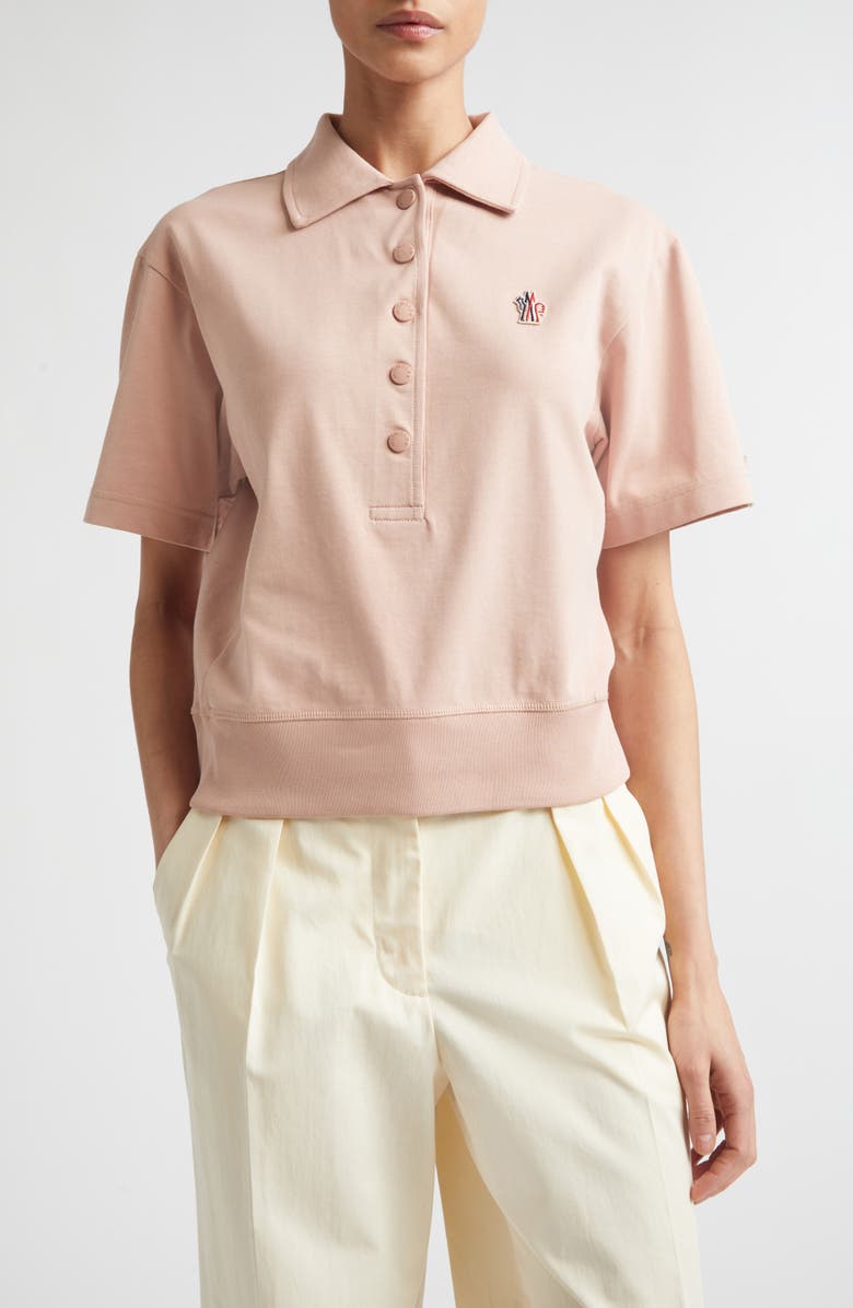 Moncler Grenoble Reflective Logo Patch Polo, Main, color, Misty Rose