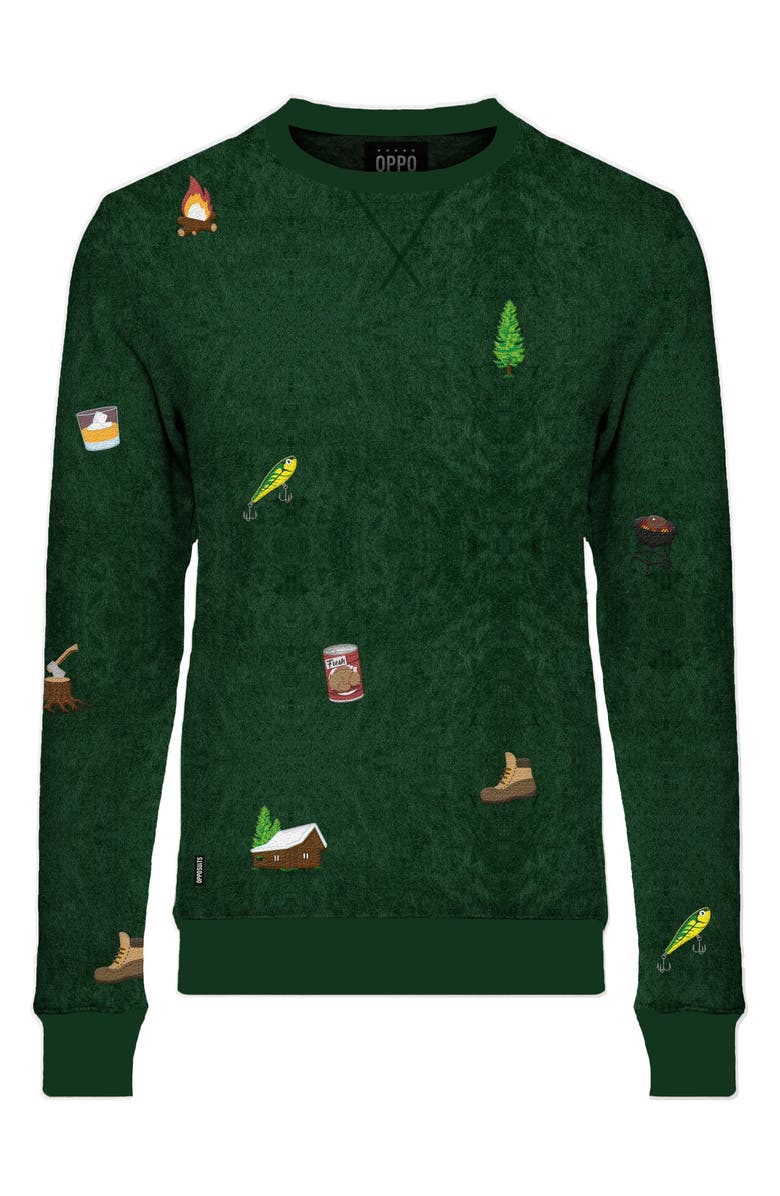 OppoSuits Christmas Icons Embroidered Velour Crewneck Sweatshirt, Alternate, color,