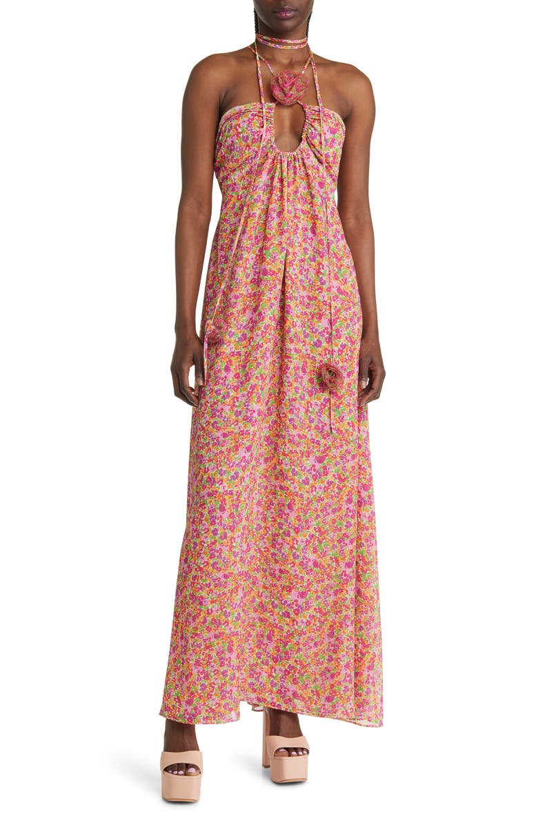 For Love & Lemons Suzette Floral Chiffon Maxi Dress, Alternate, color, 