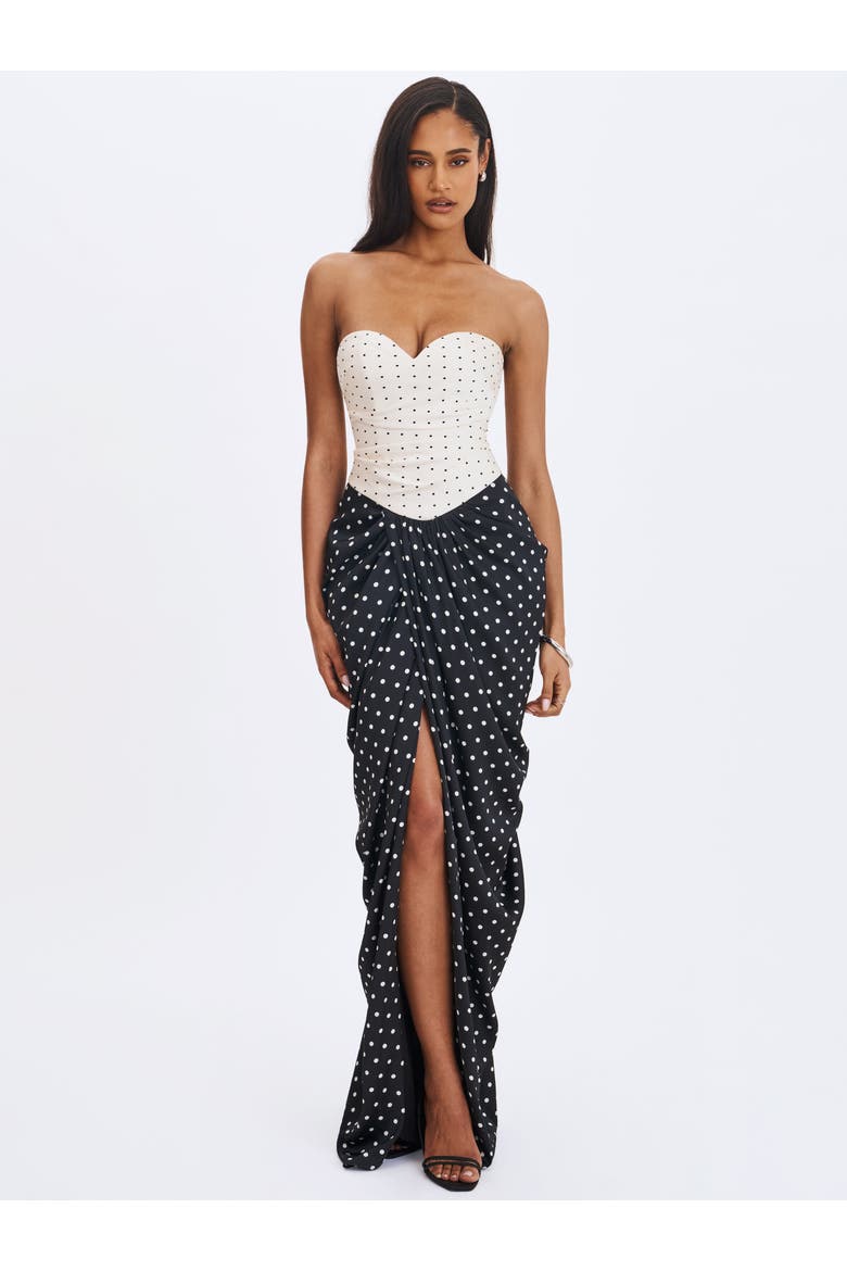 Tamryn Polka Dot Sweetheart Maxi Dress, Alternate, color, Black and white