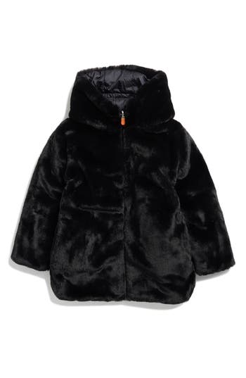Save The Duck Kids' Flora Faux Fur Jacket In Black