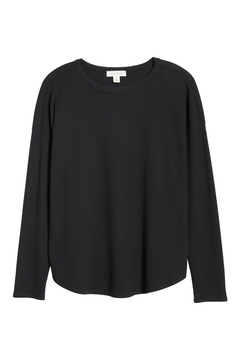 Oversize Cotton Blend Thermal Knit Top, Alternate, color, BLACK