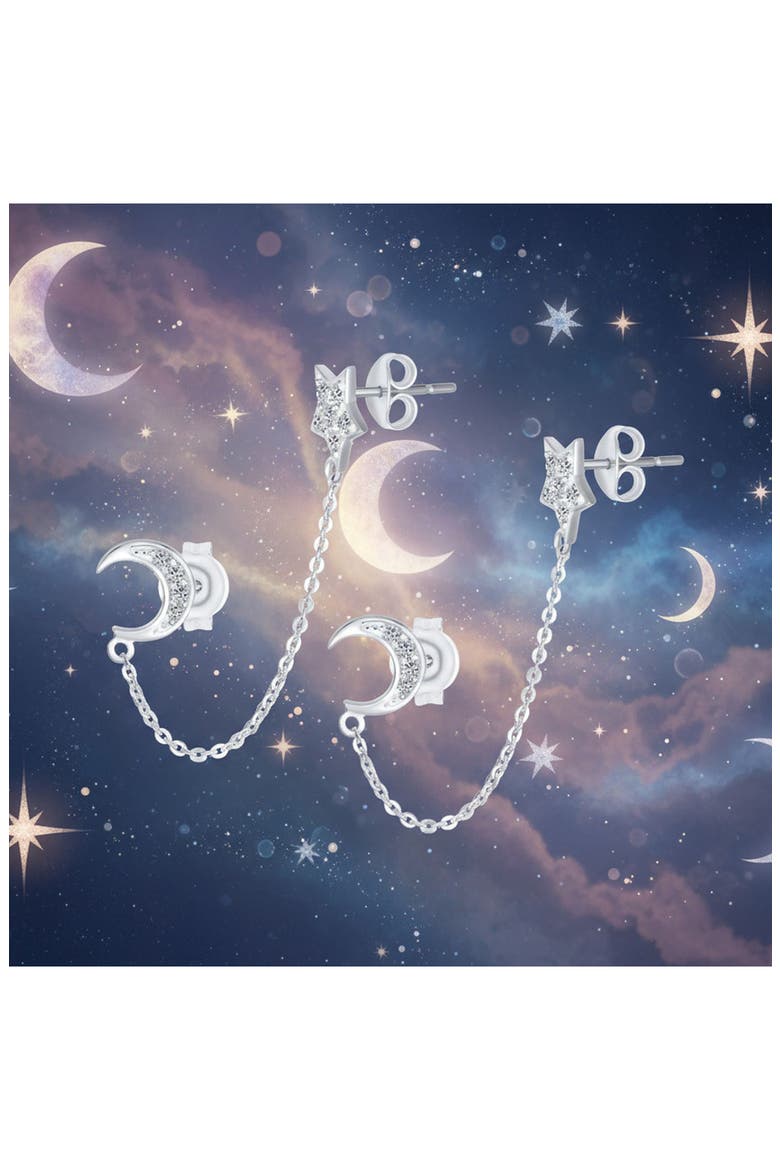 Moon & Star Helix Chain Earring Set, Alternate, color, CLEAR