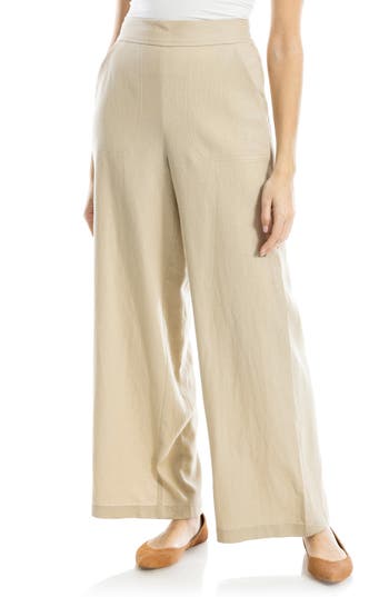 Max Studio Stripe High Waist Linen & Cotton Pants