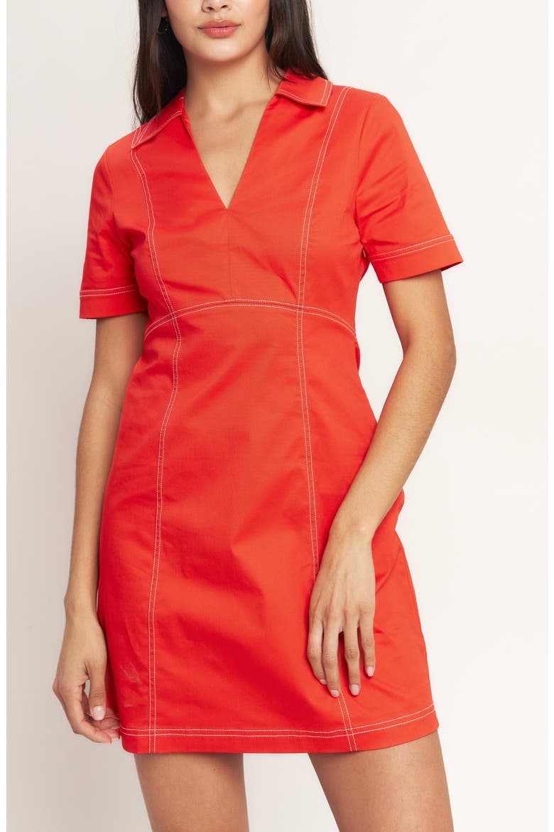 Collared Denim Dress, Alternate, color, TOMATO RED