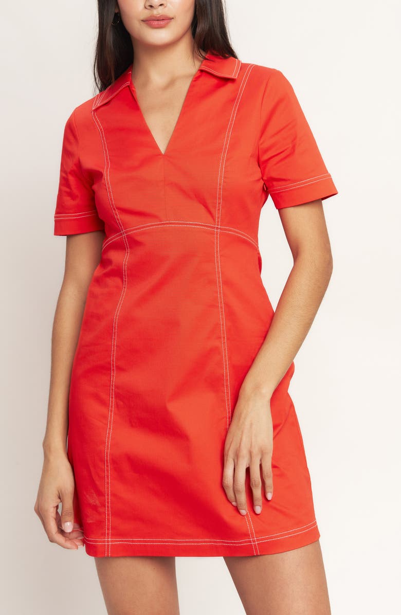 FLYING TOMATO Collared Denim Dress, Alternate, color, Tomato Red